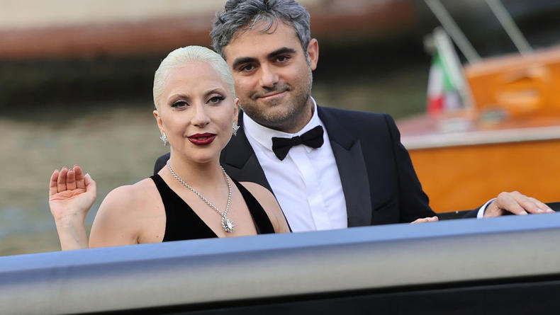 VENICE, ITALY - SEPTEMBER 04: Lady Gaga and Michael Polansky are seen at Hotel Excelsior during the 81st Venice International Film Festival on September 04, 2024 in Venice, Italy. (Photo by Jacopo Raule/FilmMagic)