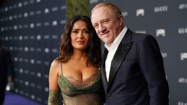 LOS ANGELES, CALIFORNIA - NOVEMBER 05: (L-R) François-Henri Pinault and Salma Hayek, both wearing Gucci, attend the 2022 LACMA ART+FILM GALA Presented By Gucci at Los Angeles County Museum of Art on November 05, 2022 in Los Angeles, California. (Photo by Presley Ann/Getty Images for LACMA)